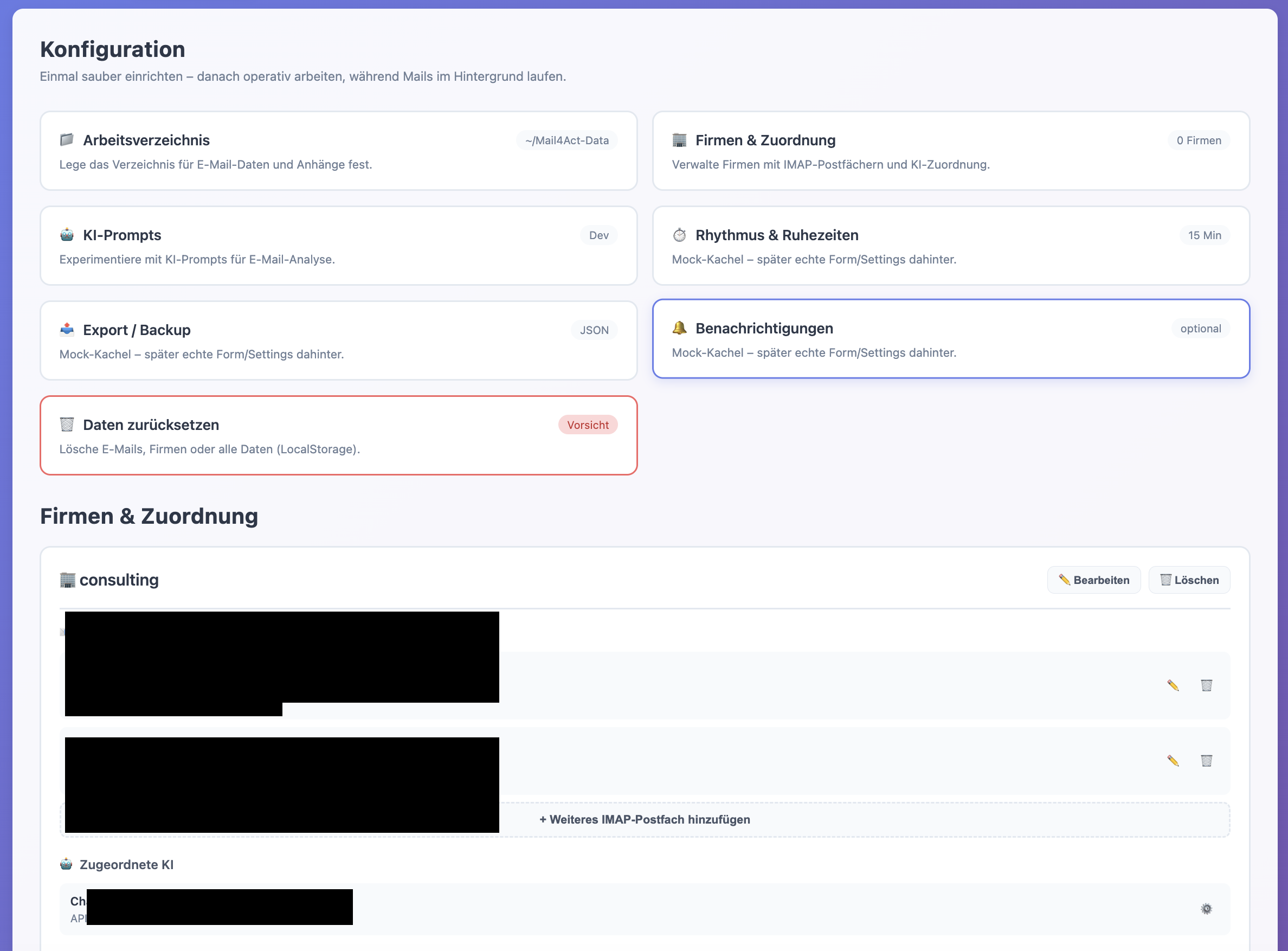 Mail4Act Konfiguration (geschwärzt)